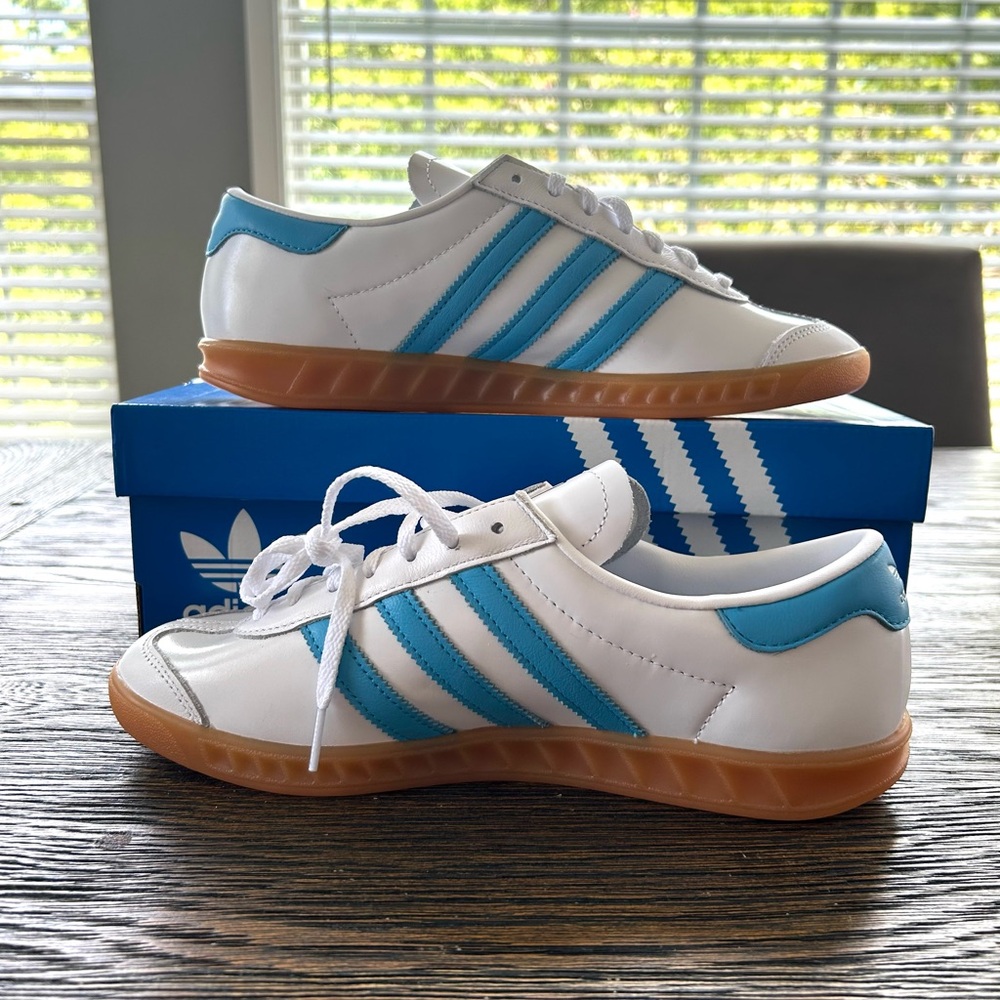 Adidas Women’s Size 8.5 Shoes Hamburg White Blue Sky Rush - Picture 2 of 7